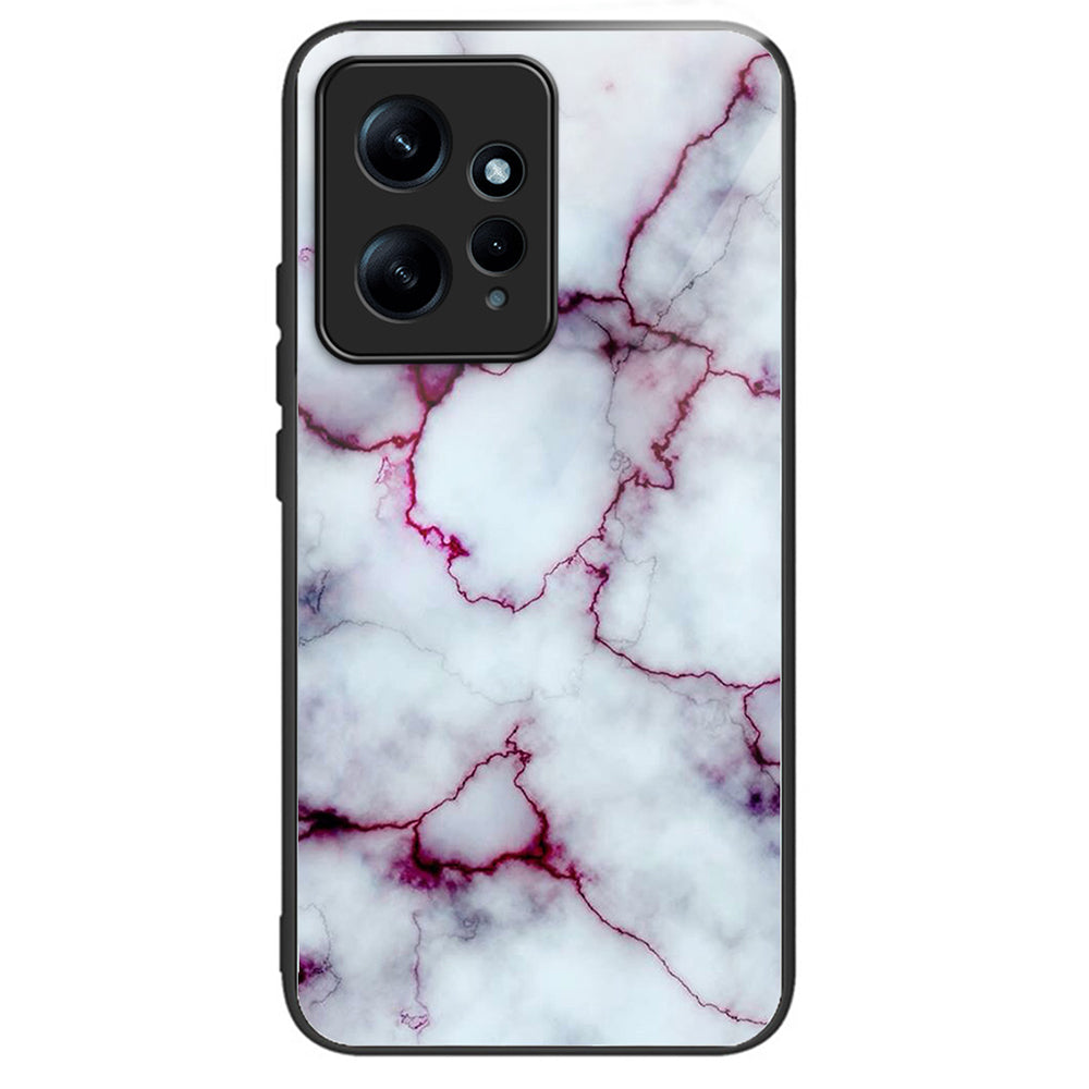 For Xiaomi Redmi Note 12 4G Pattern Tempered Glass Phone Cover TPU Bumper Protection - Columns Crown