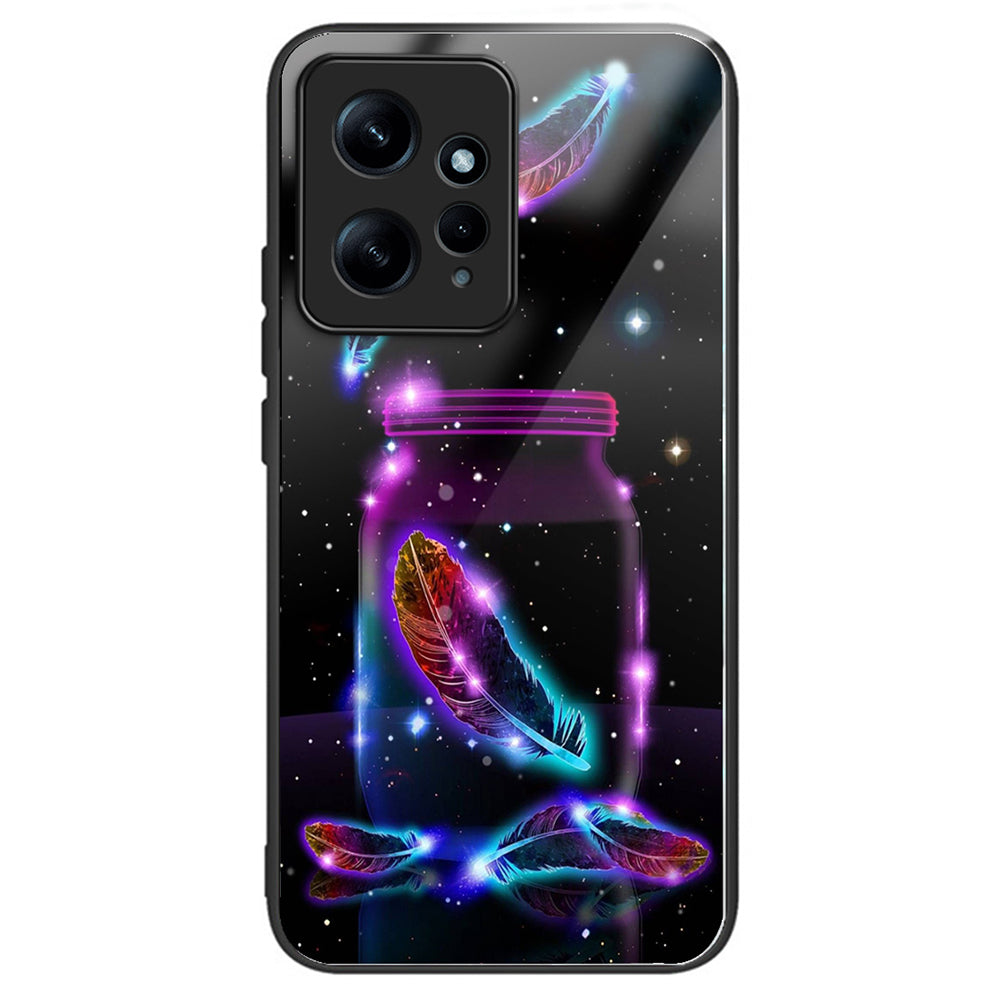 For Xiaomi Redmi Note 12 4G Pattern Tempered Glass Phone Cover TPU Bumper Protection - Columns Crown