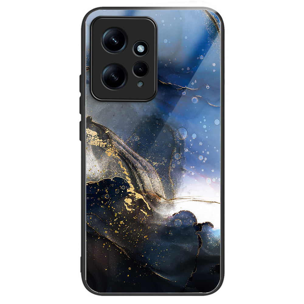 For Xiaomi Redmi Note 12 4G Pattern Tempered Glass Phone Cover TPU Bumper Protection - Columns Crown