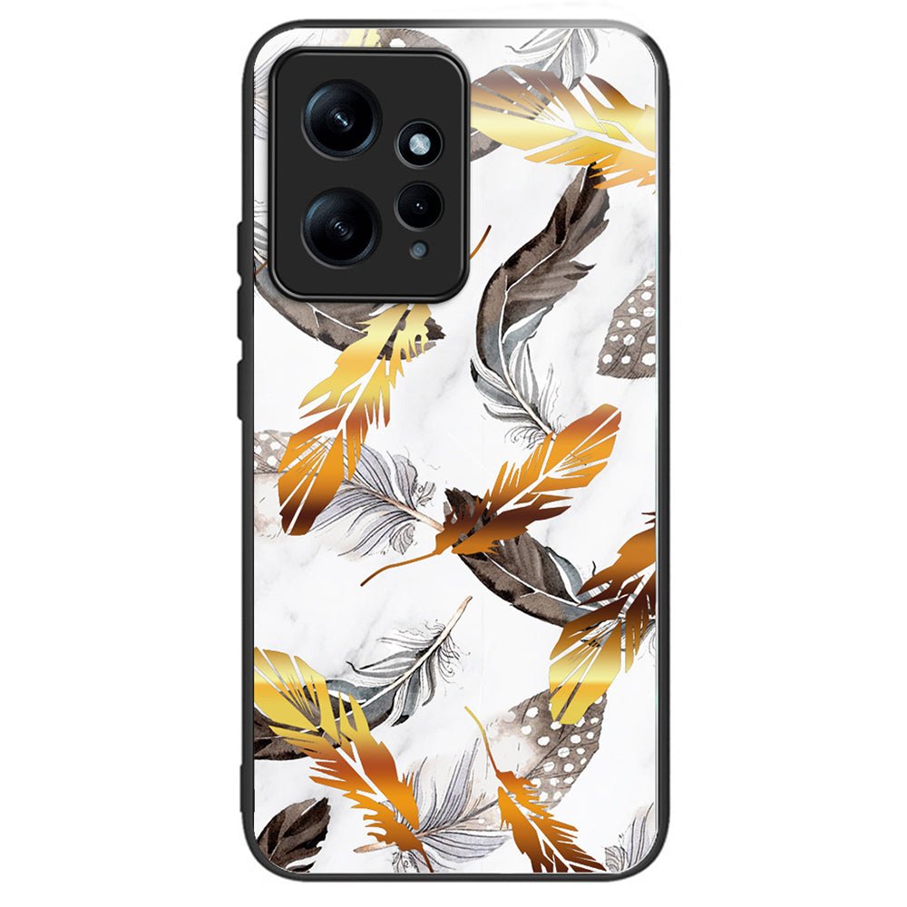 For Xiaomi Redmi Note 12 4G Pattern Tempered Glass Phone Cover TPU Bumper Protection - Columns Crown