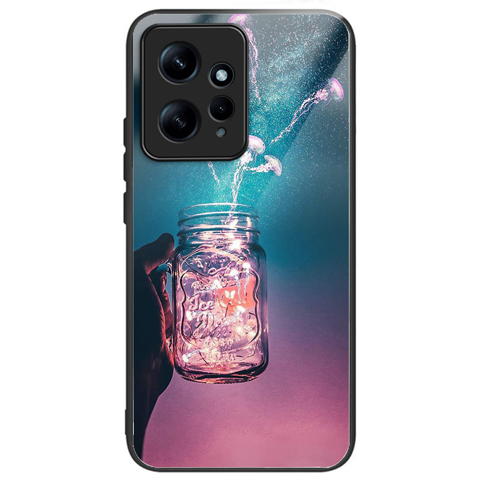 For Xiaomi Redmi Note 12 4G Pattern Tempered Glass Phone Cover TPU Bumper Protection - Columns Crown