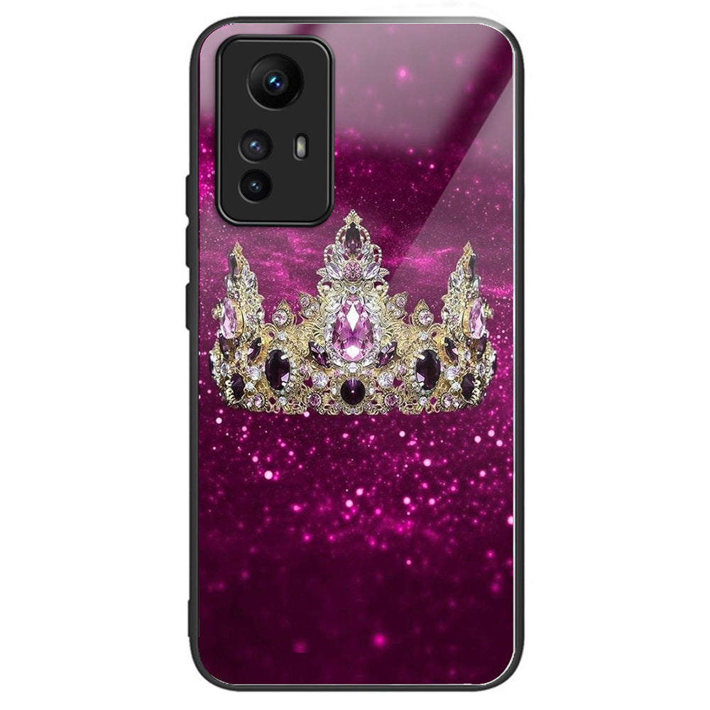 For Xiaomi Redmi Note 12S 4G Pattern Design Tempered Glass Phone Case Anti-Drop Cover - Columns Crown