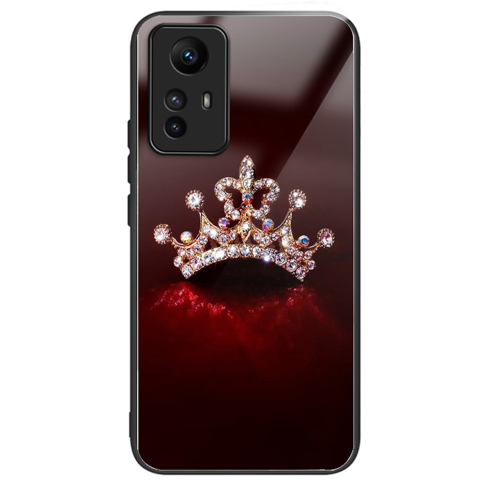 For Xiaomi Redmi Note 12S 4G Pattern Design Tempered Glass Phone Case Anti-Drop Cover - Columns Crown