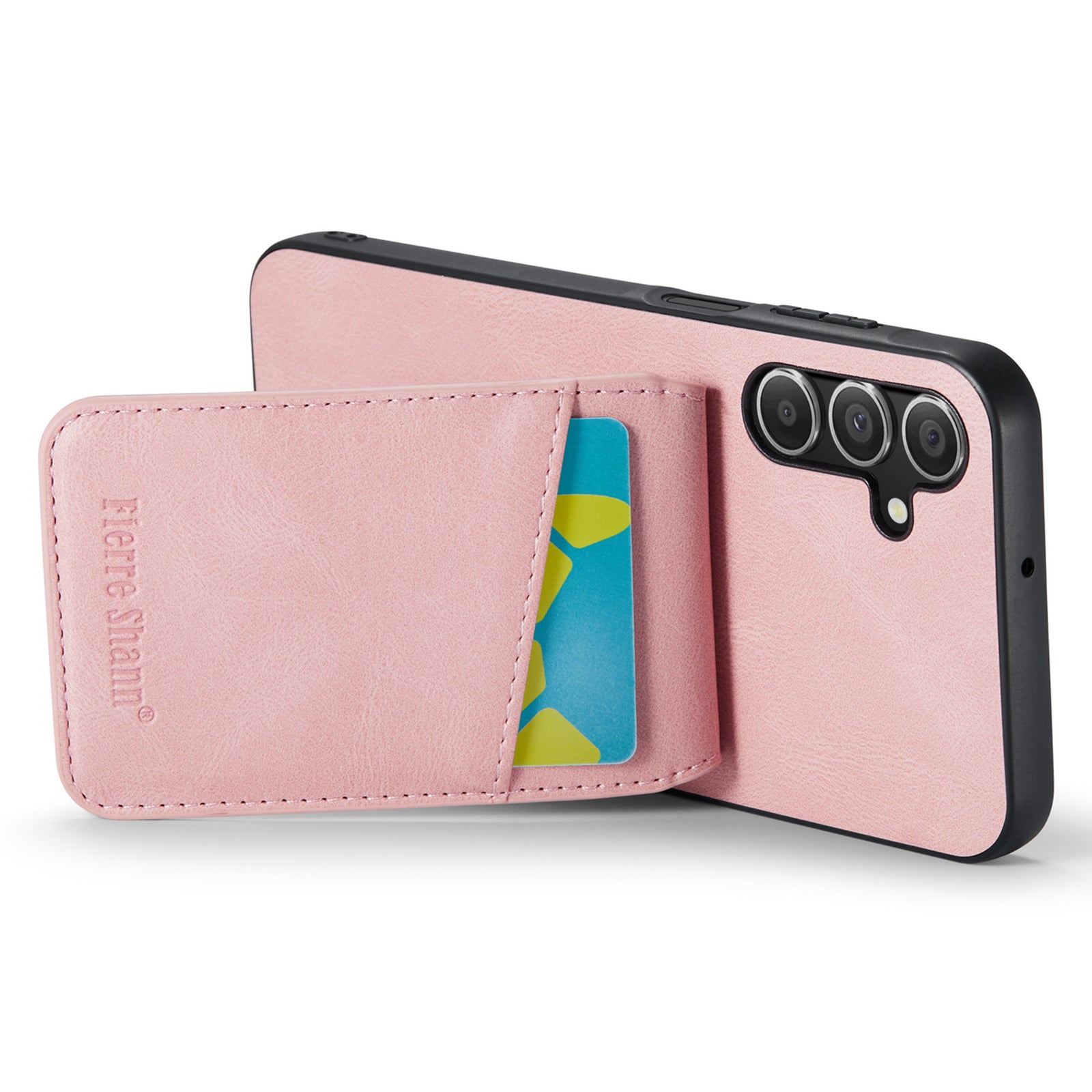 FIERRE SHANN For Samsung Galaxy A14 4G / 5G Case Card Slots PU Leather+TPU Phone Cover - Pink