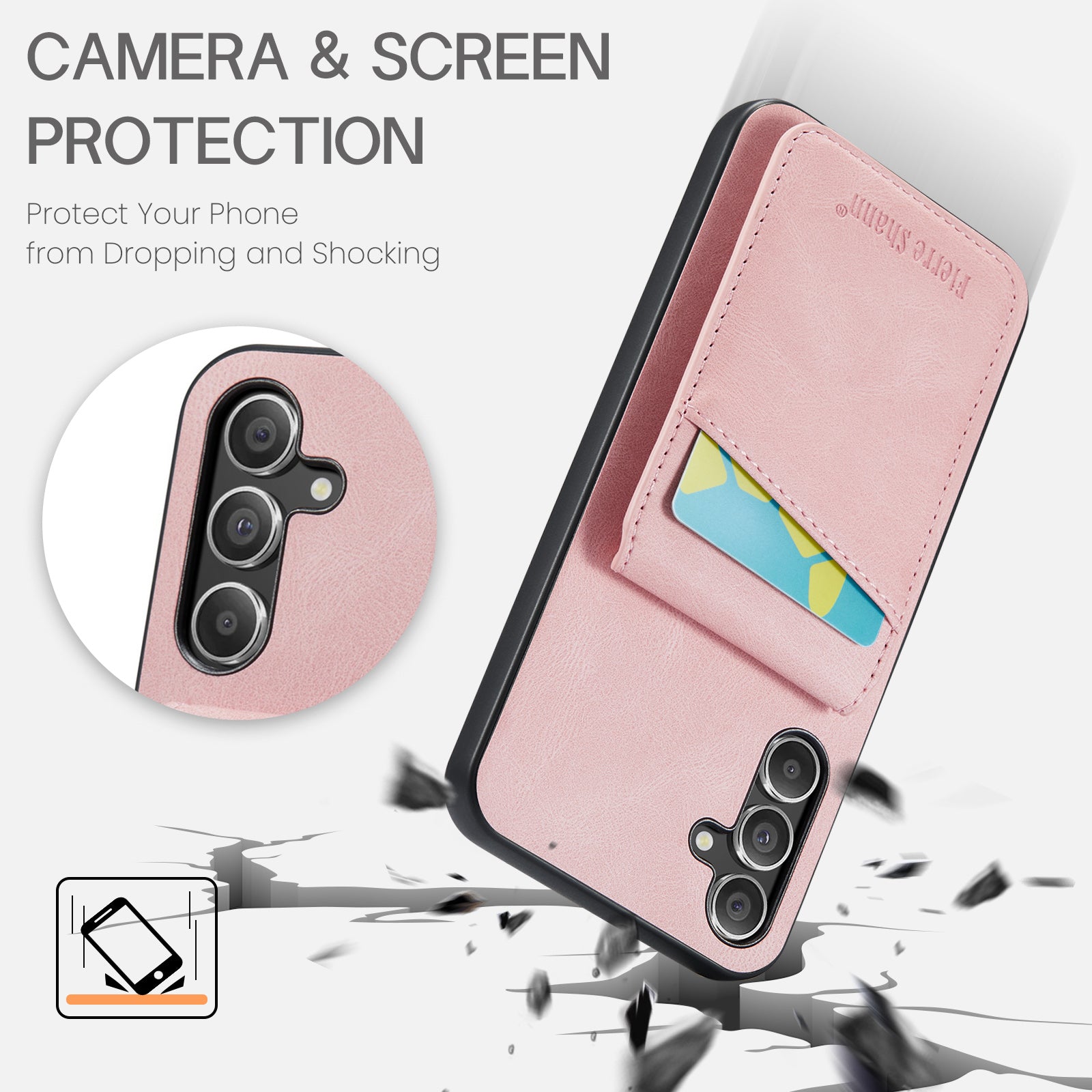 FIERRE SHANN For Samsung Galaxy A14 4G / 5G Case Card Slots PU Leather+TPU Phone Cover - Pink