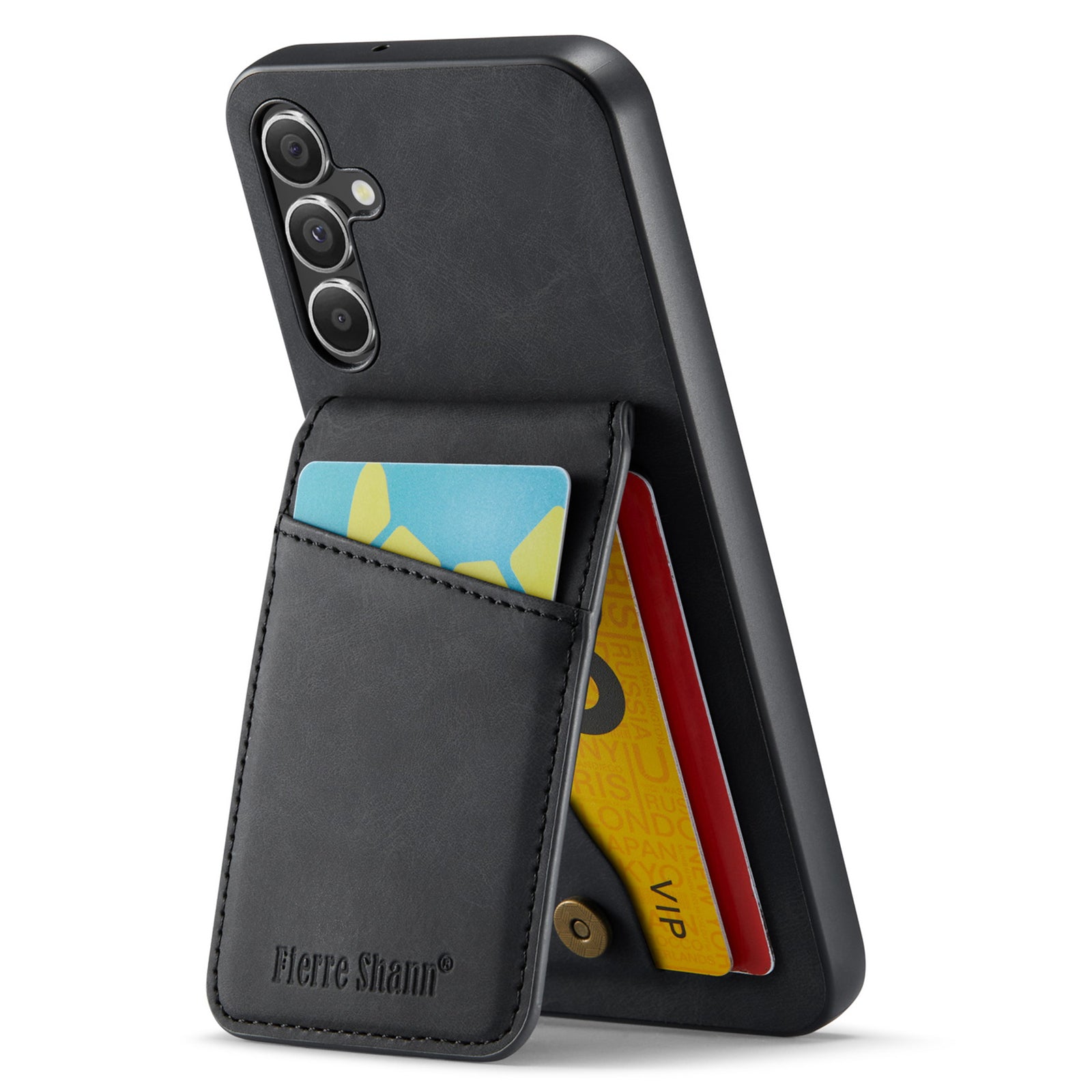 FIERRE SHANN For Samsung Galaxy A24 4G (162.1 x 77.6 x 8.3mm) Case PU+TPU Crazy Horse Texture Cellphone Cover - Black