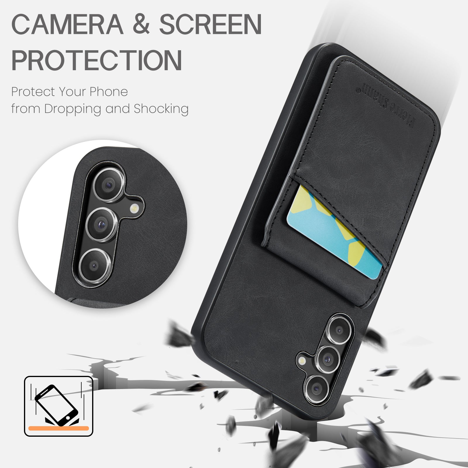 FIERRE SHANN For Samsung Galaxy A24 4G (162.1 x 77.6 x 8.3mm) Case PU+TPU Crazy Horse Texture Cellphone Cover - Black