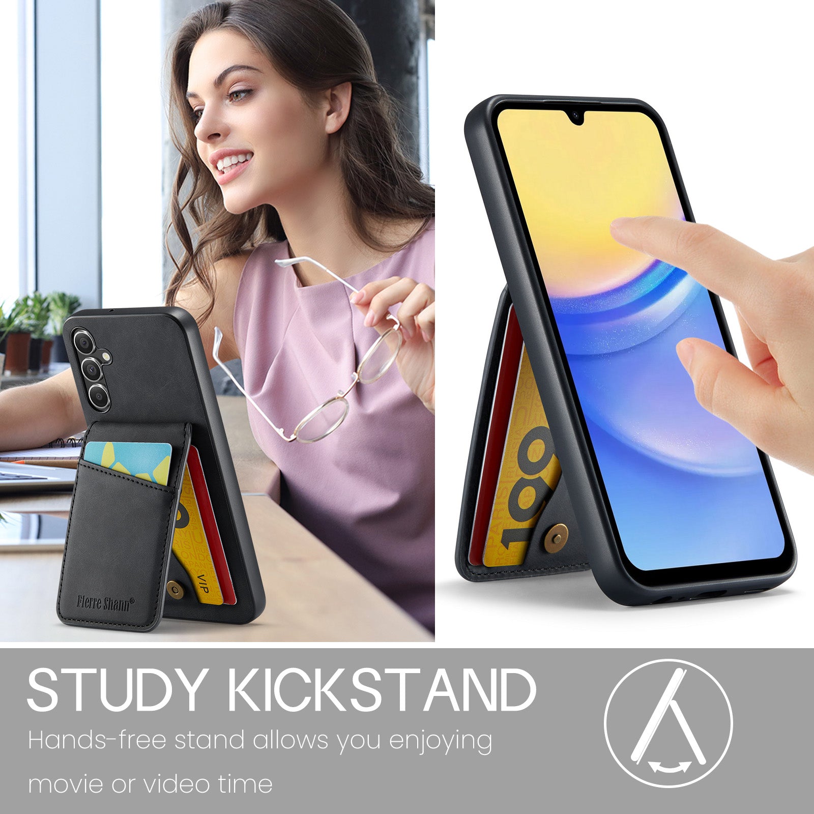 FIERRE SHANN For Samsung Galaxy A24 4G (162.1 x 77.6 x 8.3mm) Case PU+TPU Crazy Horse Texture Cellphone Cover - Black