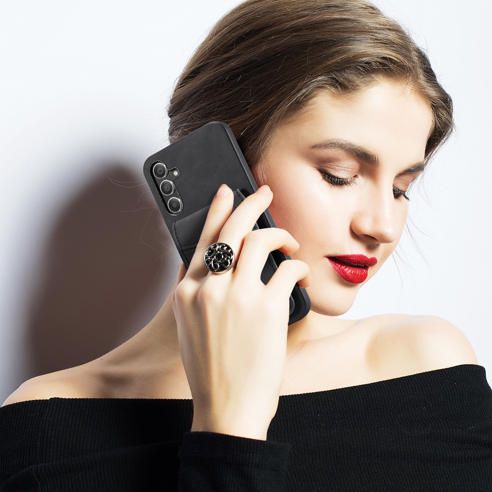 FIERRE SHANN For Samsung Galaxy A24 4G (162.1 x 77.6 x 8.3mm) Case PU+TPU Crazy Horse Texture Cellphone Cover - Black