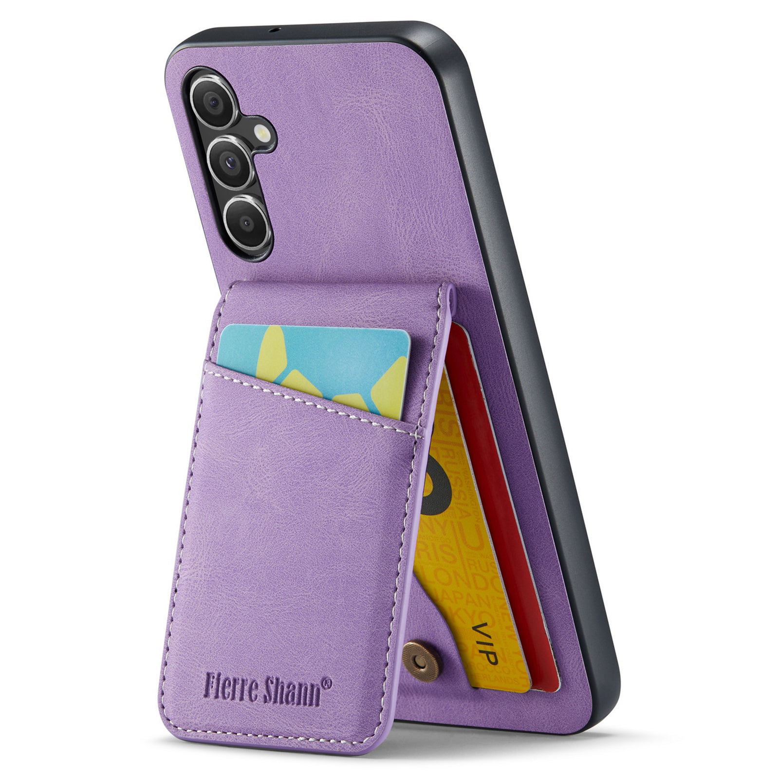 FIERRE SHANN For Samsung Galaxy A13 5G Cell Phone Case Card Slots PU+TPU Back Cover - Purple
