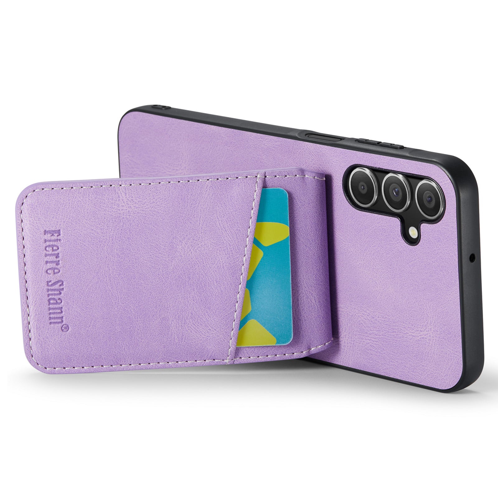 FIERRE SHANN For Samsung Galaxy A13 5G Cell Phone Case Card Slots PU+TPU Back Cover - Purple