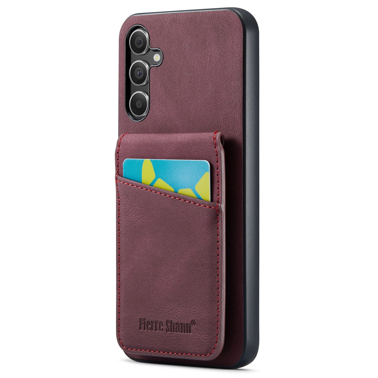 FIERRE SHANN For Samsung Galaxy A13 5G Cell Phone Case Card Slots PU+TPU Back Cover - Purple