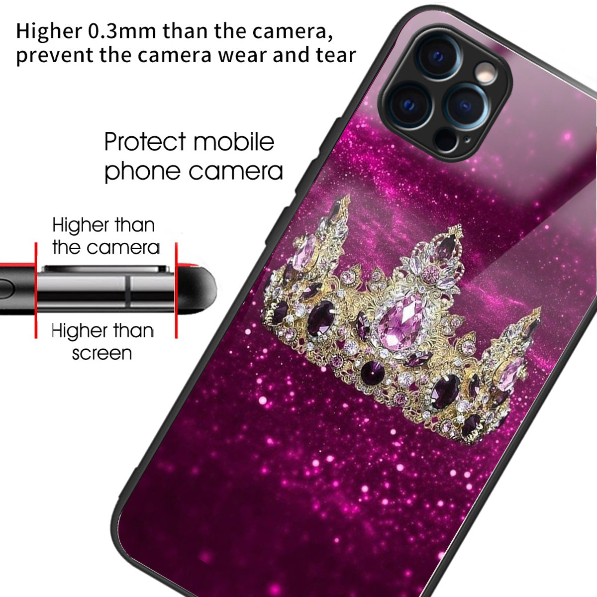 For iPhone 15 Pro Max Tempered Glass Back Cover Phone Case Pattern Anti-Scratch - Columns Crown