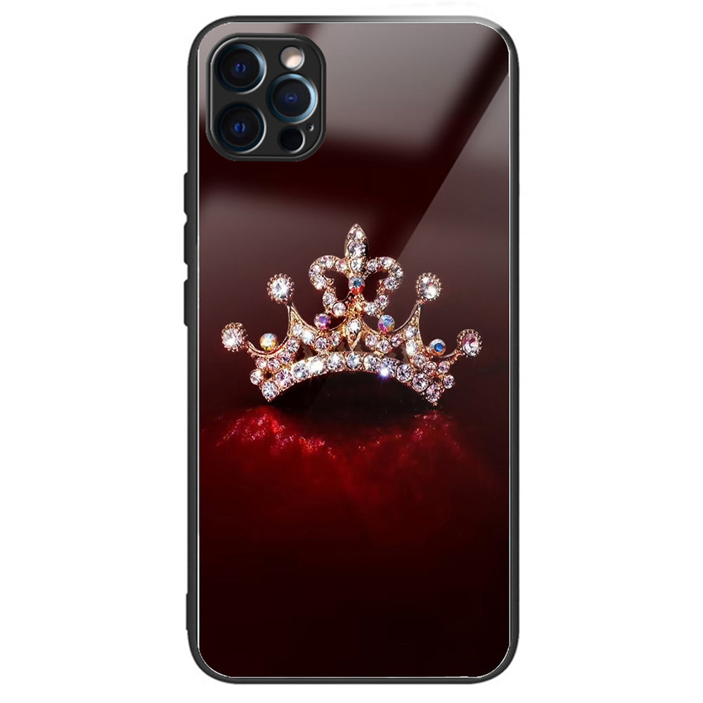 For iPhone 15 Pro Max Tempered Glass Back Cover Phone Case Pattern Anti-Scratch - Columns Crown
