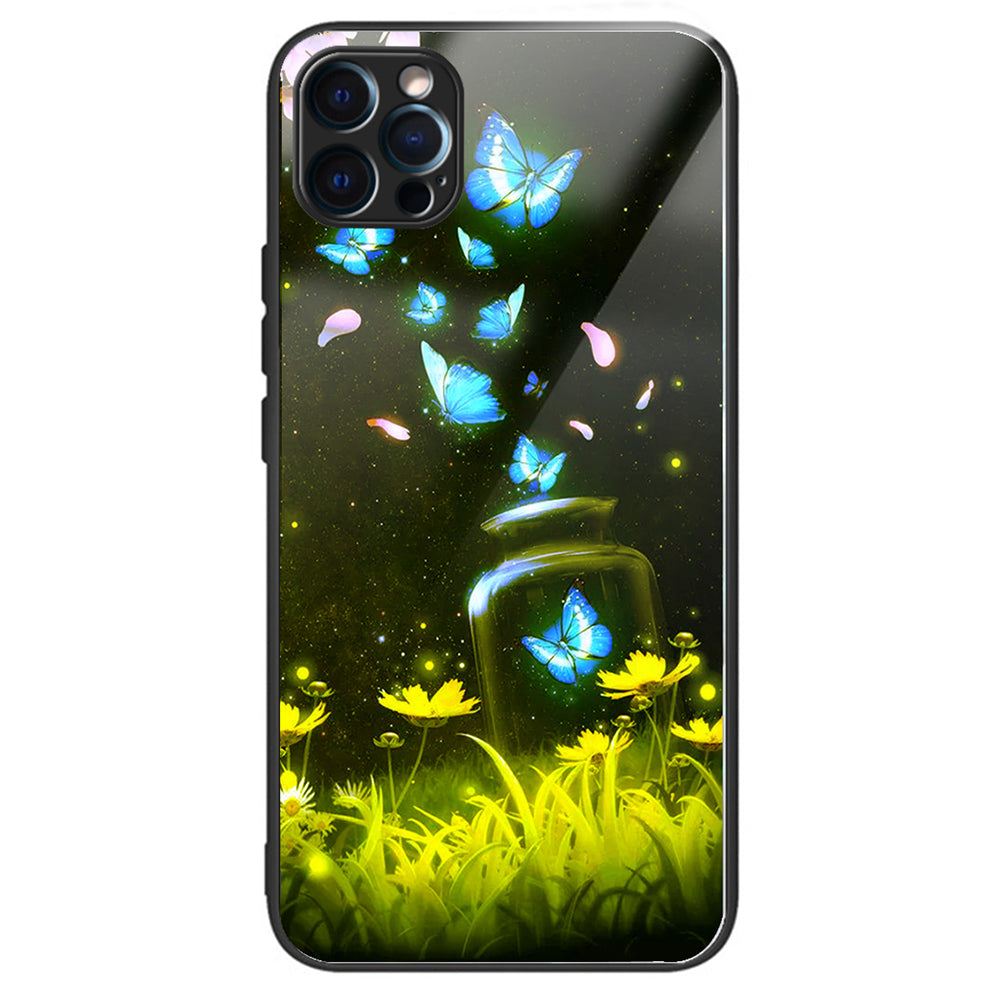 For iPhone 15 Pro Max Tempered Glass Back Cover Phone Case Pattern Anti-Scratch - Columns Crown