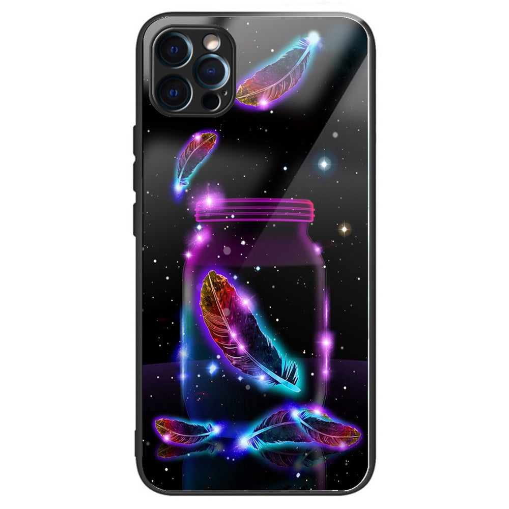 For iPhone 15 Pro Max Tempered Glass Back Cover Phone Case Pattern Anti-Scratch - Columns Crown