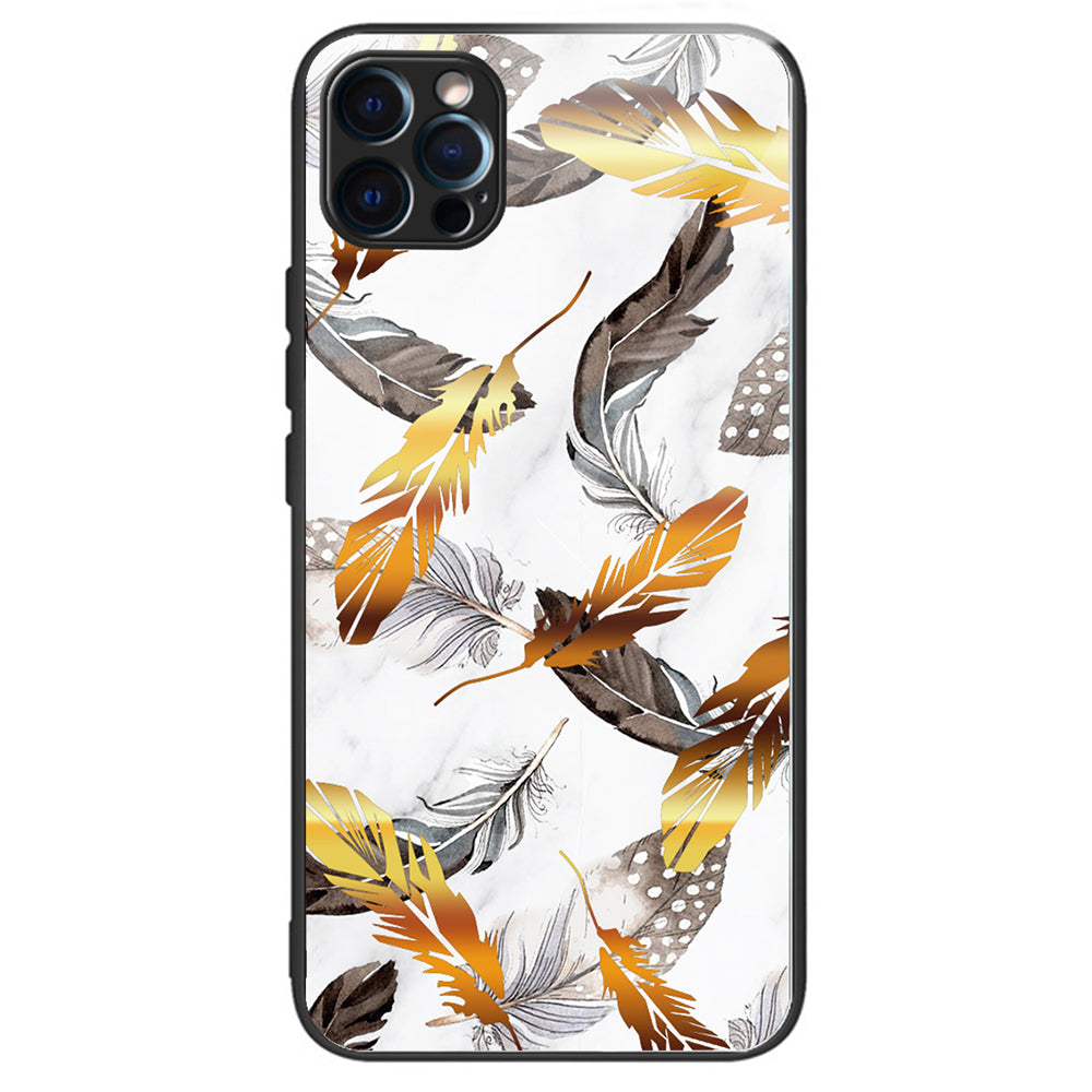 For iPhone 15 Pro Max Tempered Glass Back Cover Phone Case Pattern Anti-Scratch - Columns Crown