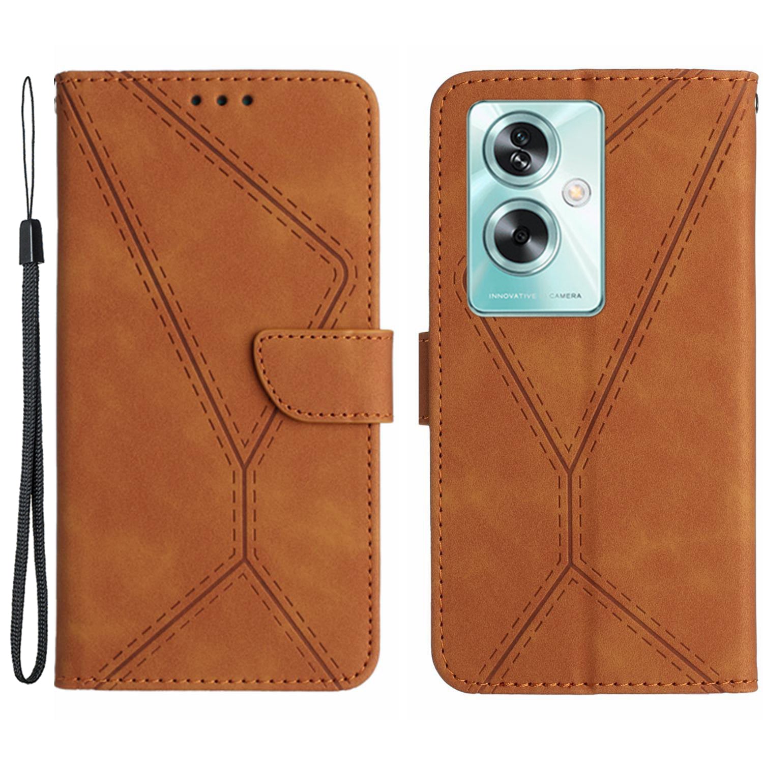 HT05 For Oppo A59 5G Skin-Feel Leather Case Wallet Splicing Phone Cover - Brown