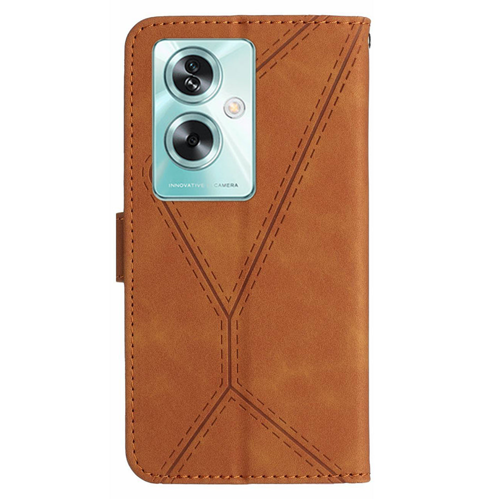 HT05 For Oppo A59 5G Skin-Feel Leather Case Wallet Splicing Phone Cover - Brown