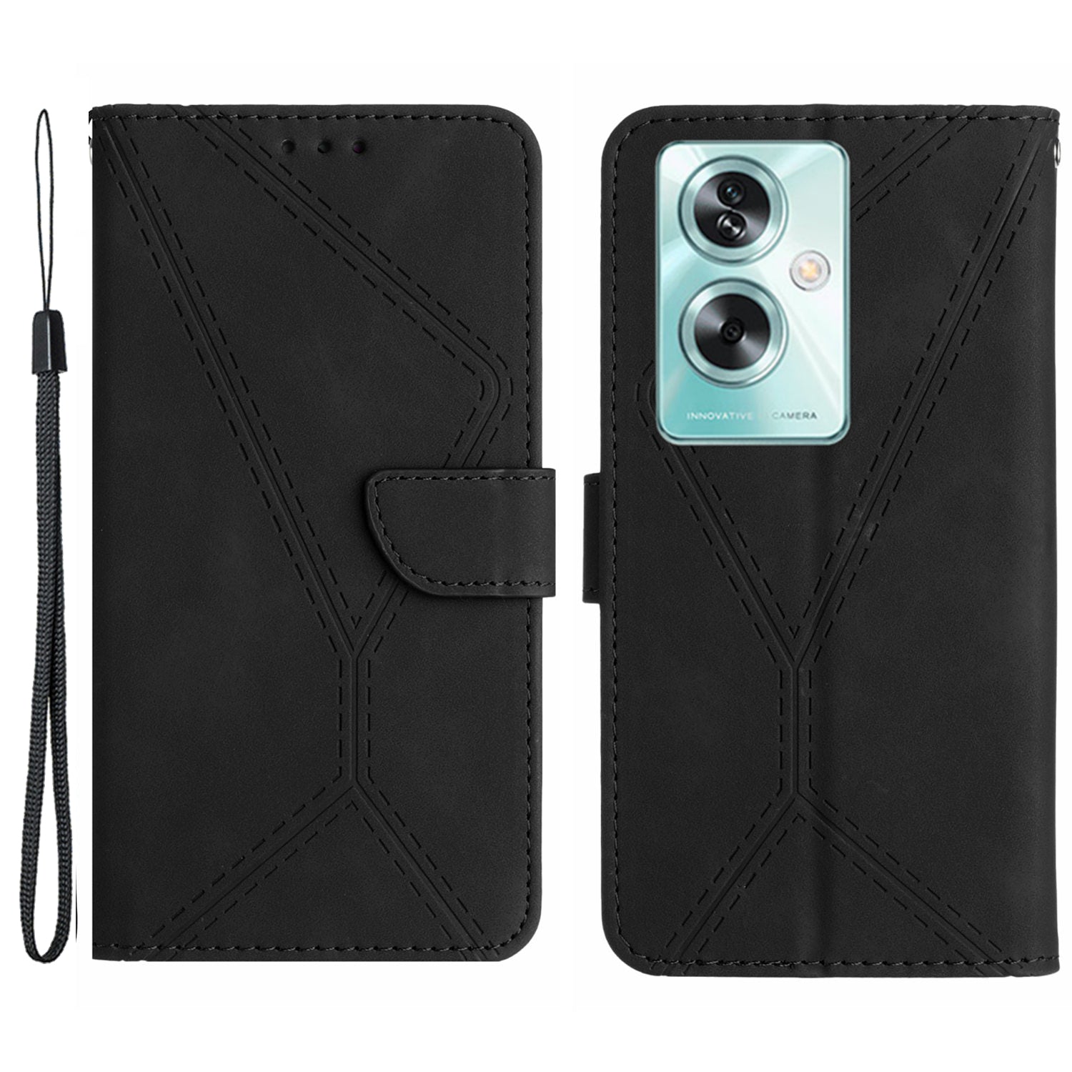 HT05 For Oppo A59 5G Skin-Feel Leather Case Wallet Splicing Phone Cover - Brown