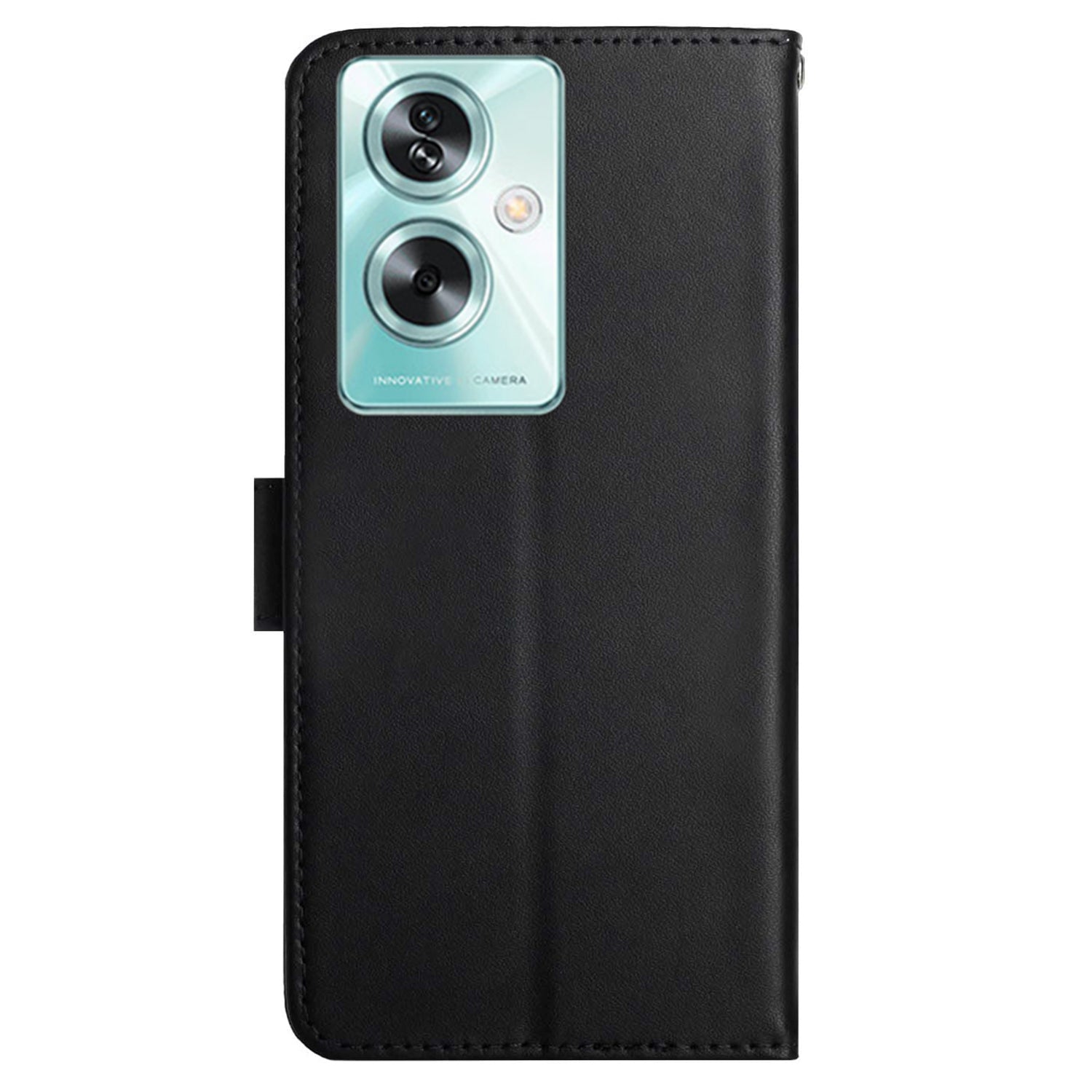HT02 Genuine Cow Leather Case for Oppo A59 5G Wallet Phone Cover Nappa Texture - Black