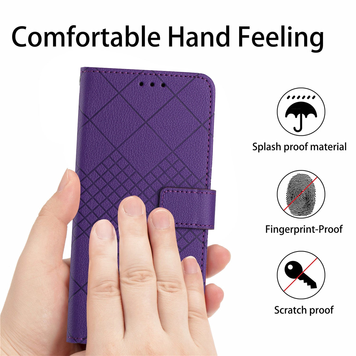 HT06 For Oppo A59 5G Leather Case Litchi Texture Flip Wallet Phone Cover - Dark Purple