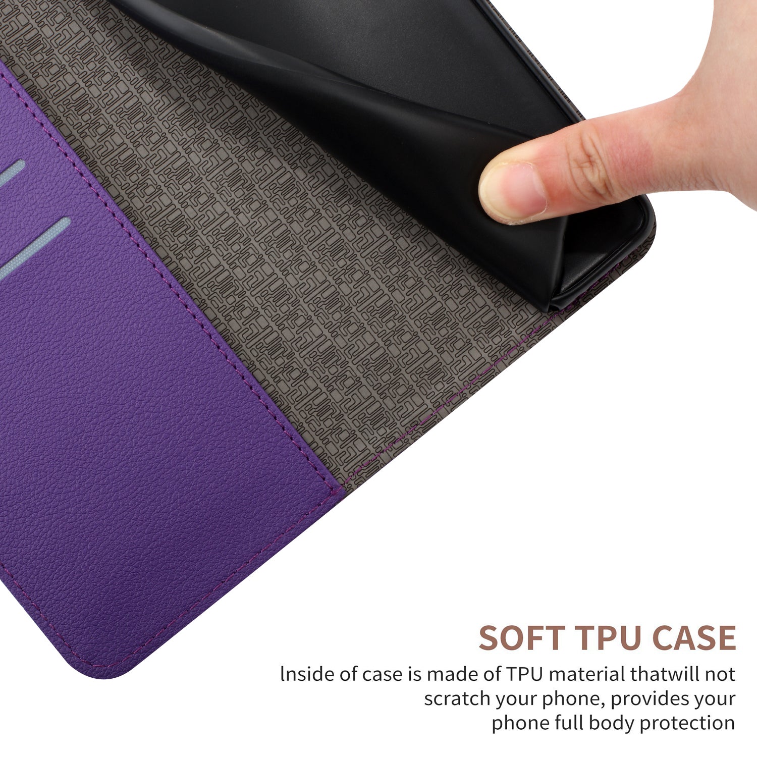 HT06 For Oppo A59 5G Leather Case Litchi Texture Flip Wallet Phone Cover - Dark Purple