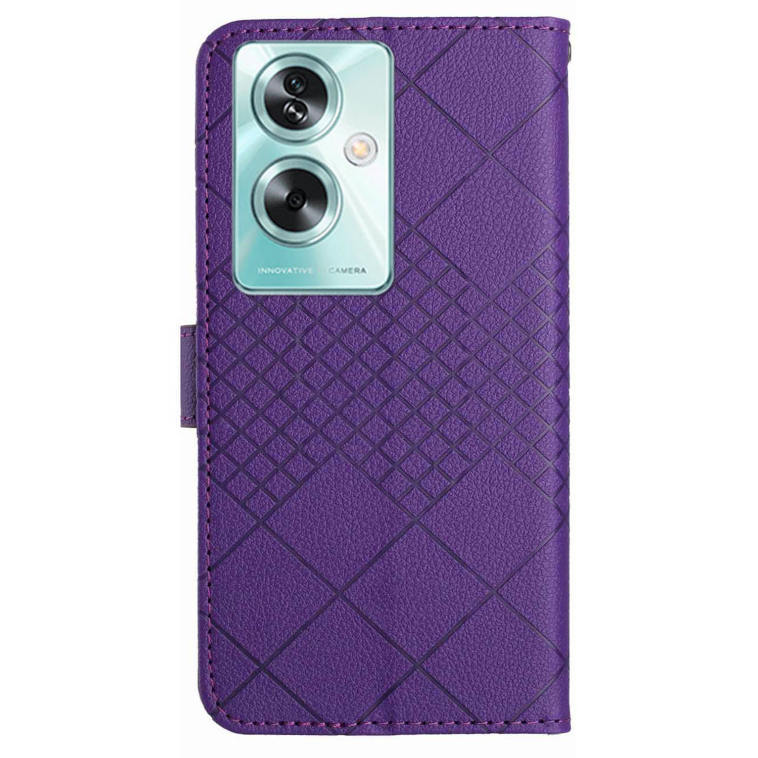 HT06 For Oppo A59 5G Leather Case Litchi Texture Flip Wallet Phone Cover - Dark Purple