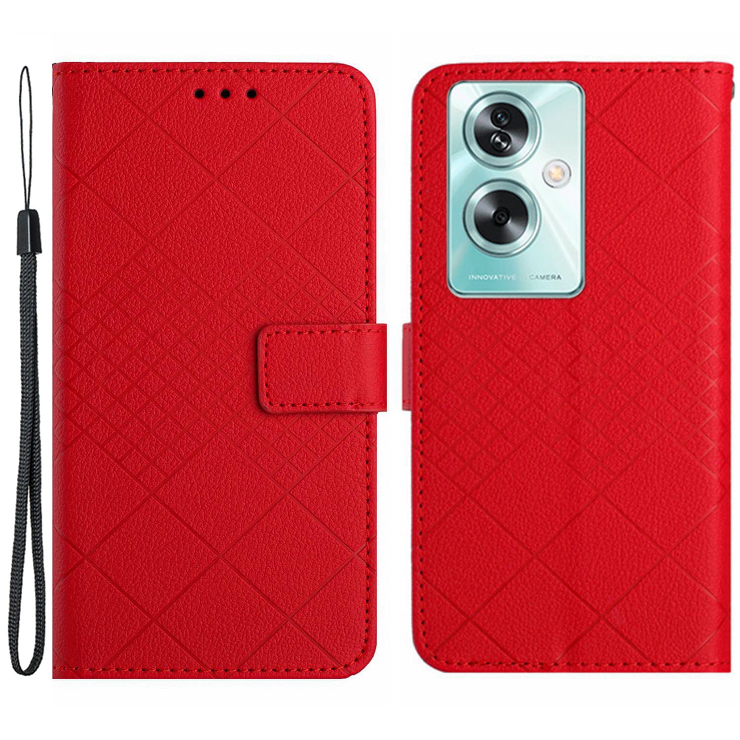 HT06 For Oppo A59 5G Leather Case Litchi Texture Flip Wallet Phone Cover - Dark Purple