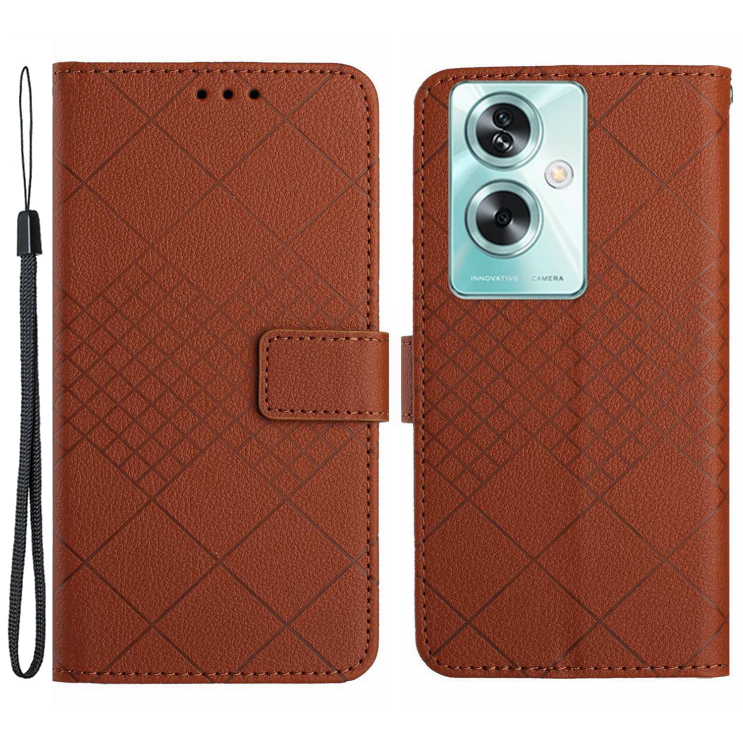 HT06 For Oppo A59 5G Leather Case Litchi Texture Flip Wallet Phone Cover - Dark Purple