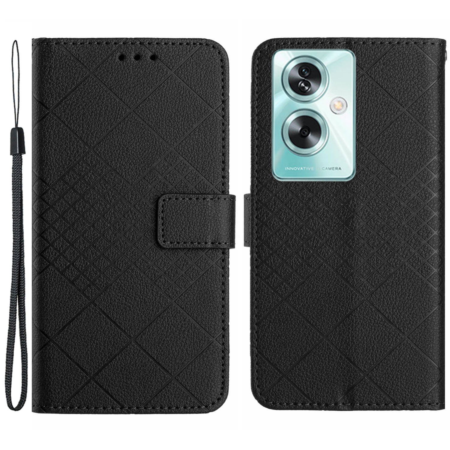 HT06 For Oppo A59 5G Leather Case Litchi Texture Flip Wallet Phone Cover - Dark Purple