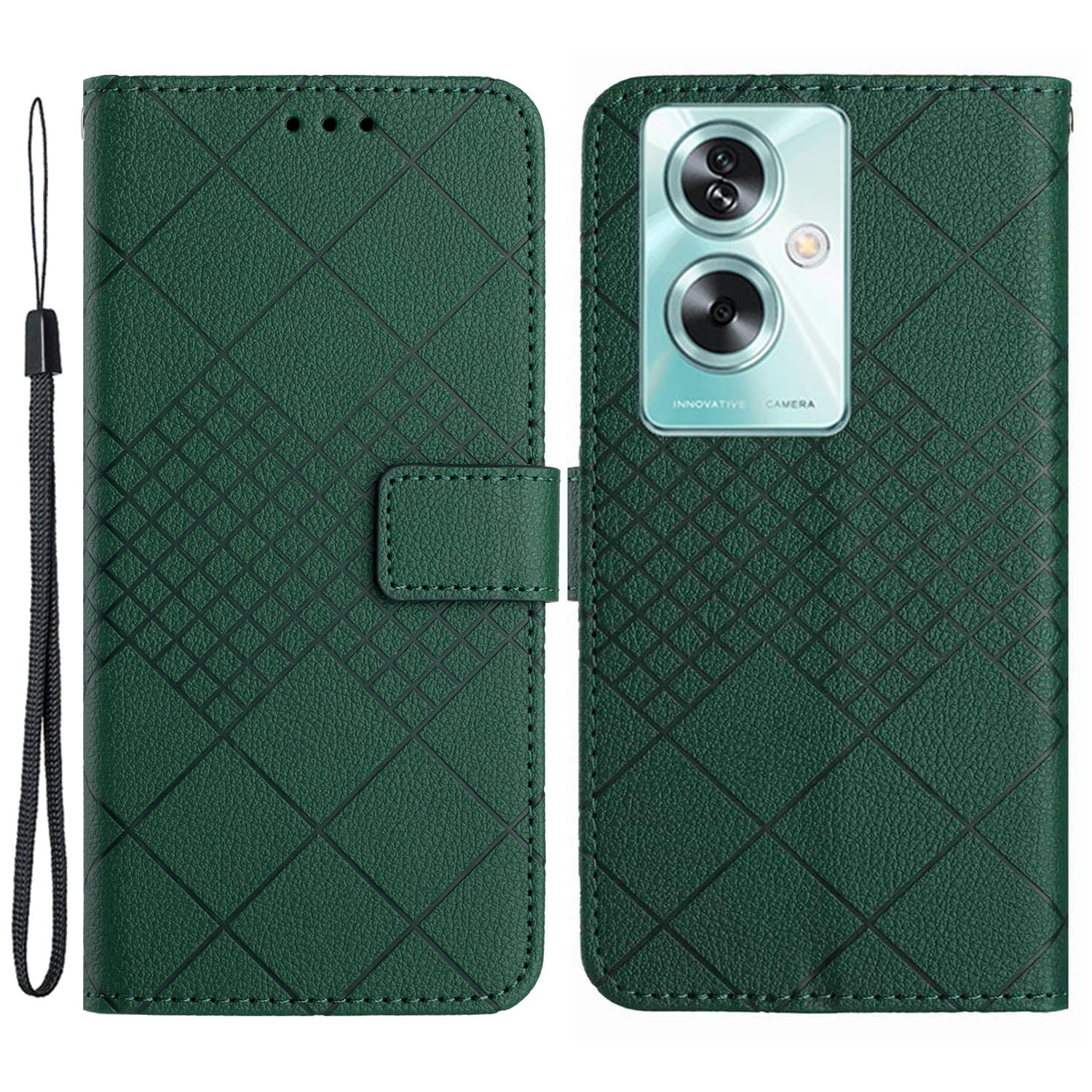 HT06 For Oppo A59 5G Leather Case Litchi Texture Flip Wallet Phone Cover - Dark Purple