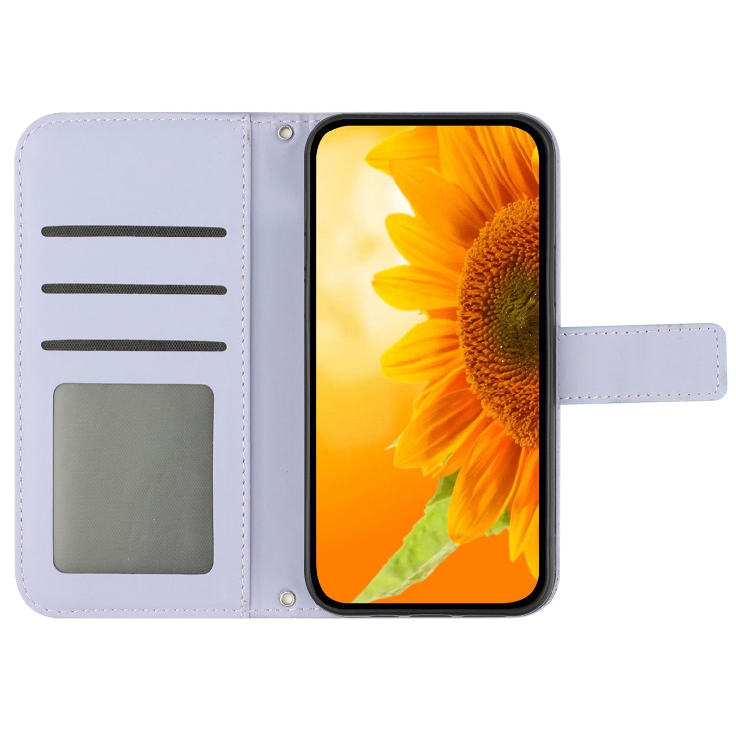 HT04 For Oppo A59 5G Case Wallet Leather Cover Sunflower Pattern with Hand Strap - Light Purple