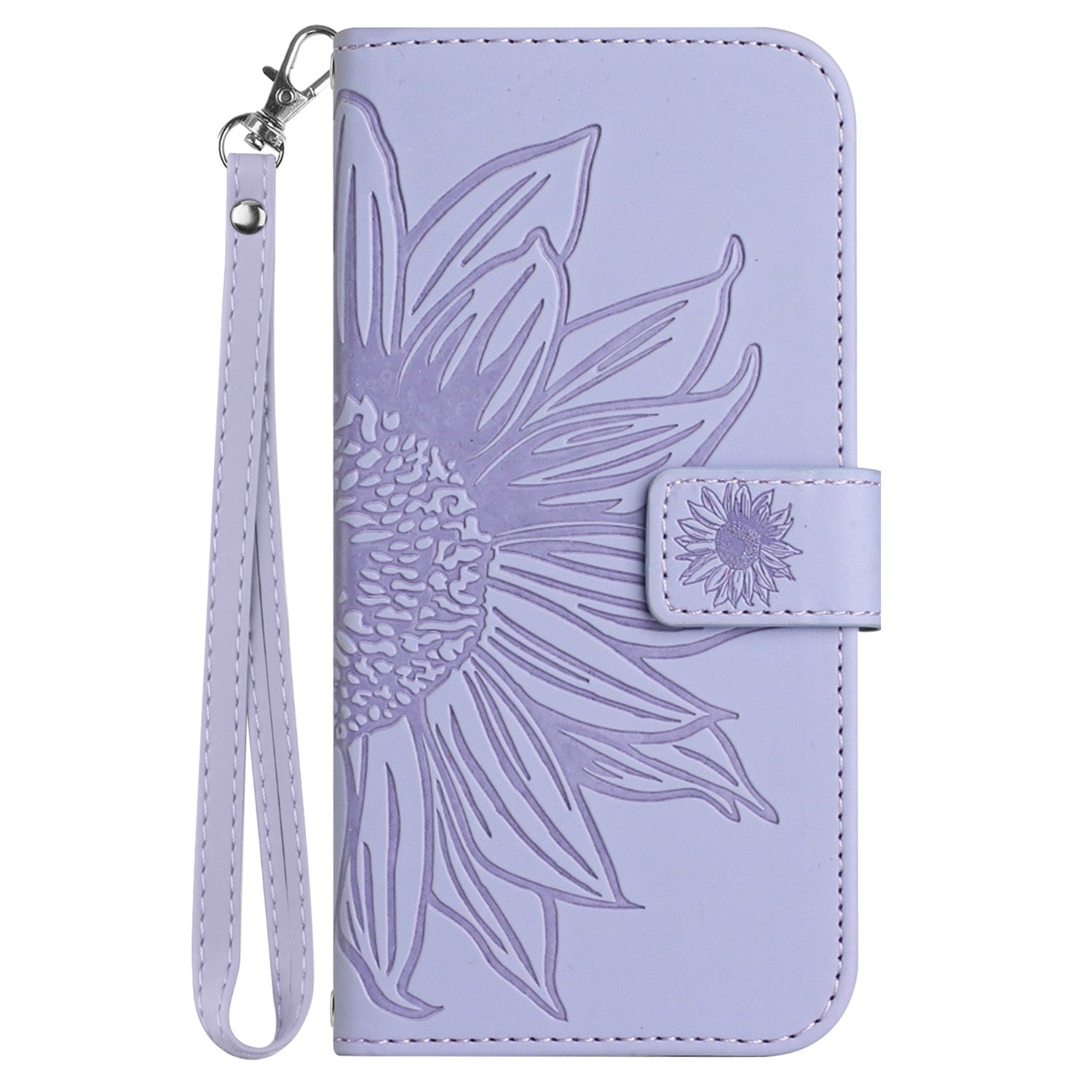 HT04 For Oppo A59 5G Case Wallet Leather Cover Sunflower Pattern with Hand Strap - Light Purple