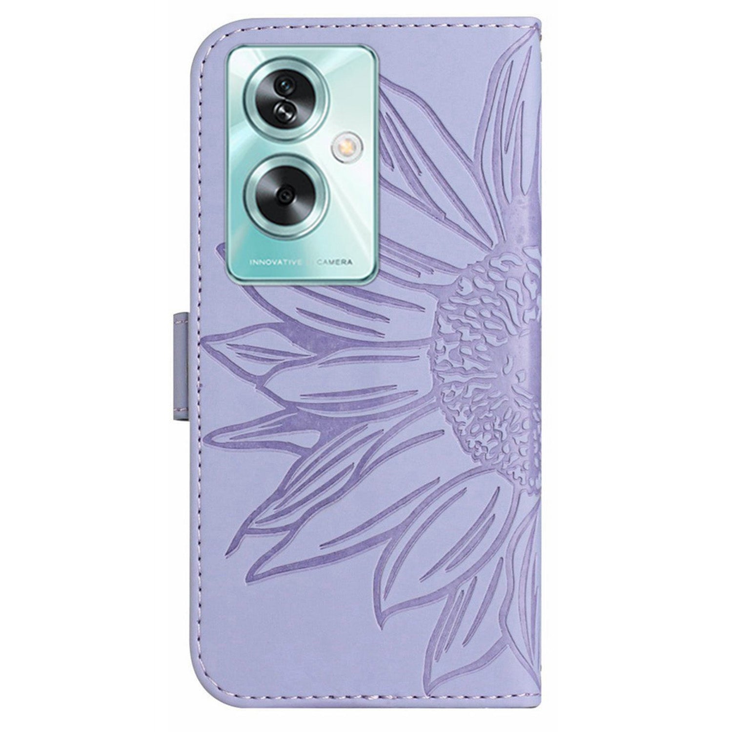 HT04 For Oppo A59 5G Case Wallet Leather Cover Sunflower Pattern with Hand Strap - Light Purple