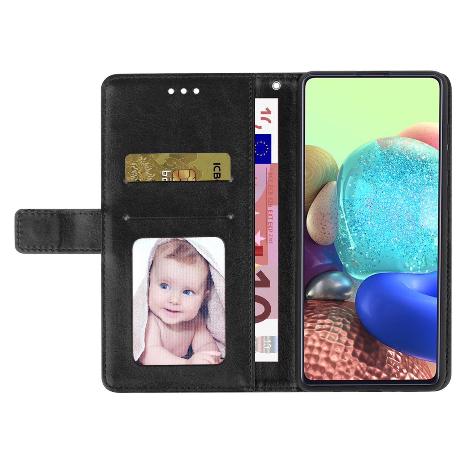 HT01 For Oppo A59 5G Phone Leather Case with Wallet Stand Imprint Y-shaped Line - Black