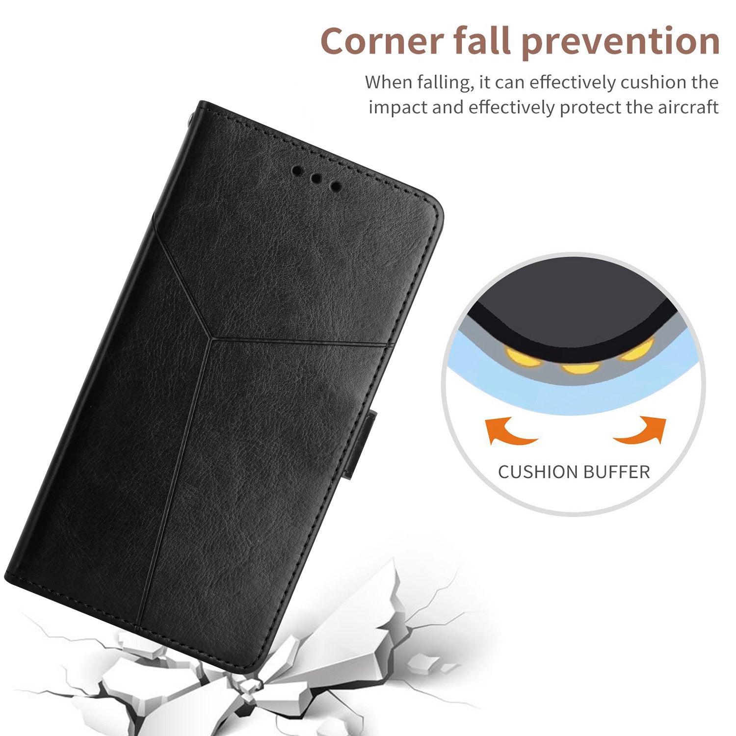 HT01 For Oppo A59 5G Phone Leather Case with Wallet Stand Imprint Y-shaped Line - Black