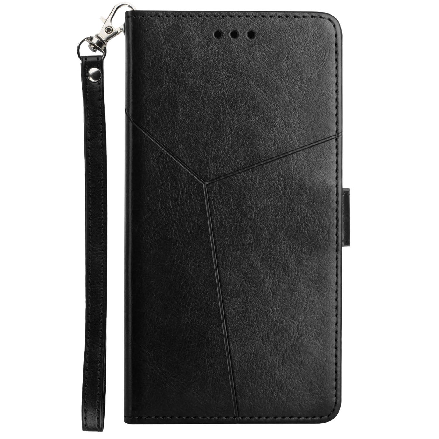 HT01 For Oppo A59 5G Phone Leather Case with Wallet Stand Imprint Y-shaped Line - Black