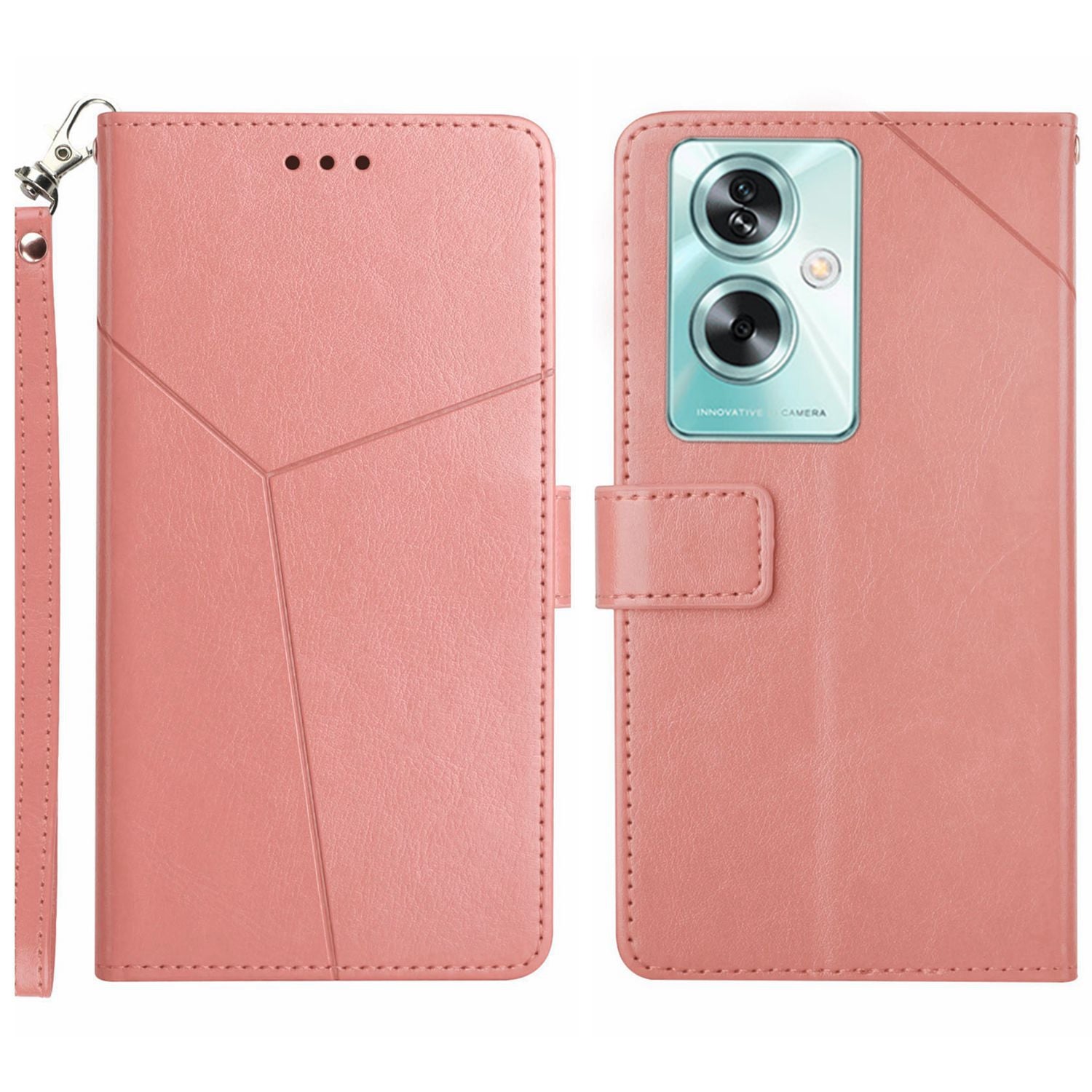HT01 For Oppo A59 5G Phone Leather Case with Wallet Stand Imprint Y-shaped Line - Black