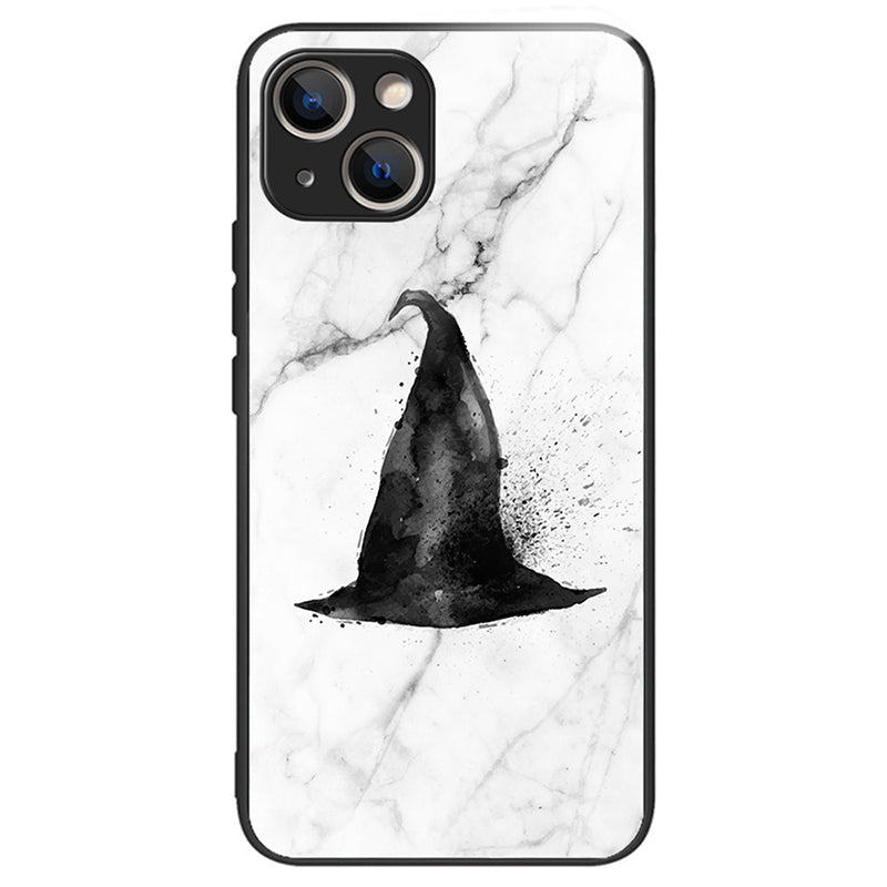 For iPhone 15 Pattern Phone Case Tempered Glass Back TPU Frame Phone Shell - Columns Crown