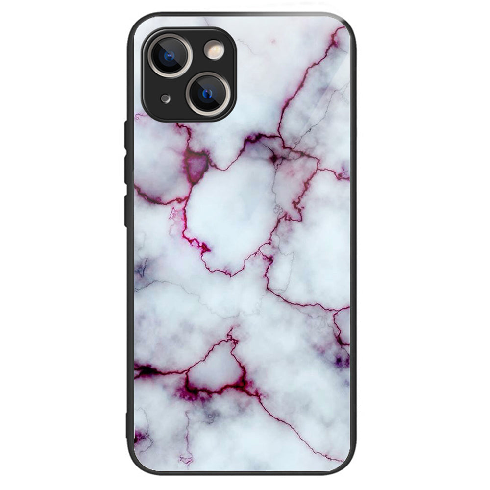 For iPhone 15 Pattern Phone Case Tempered Glass Back TPU Frame Phone Shell - Columns Crown