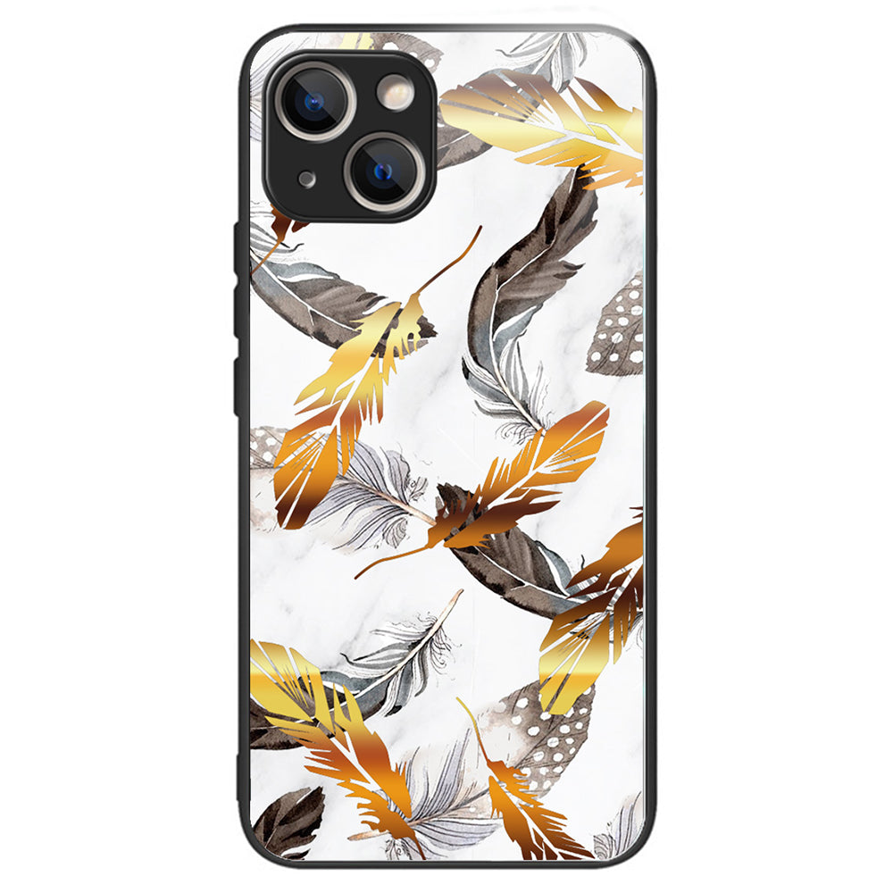 For iPhone 15 Pattern Phone Case Tempered Glass Back TPU Frame Phone Shell - Columns Crown
