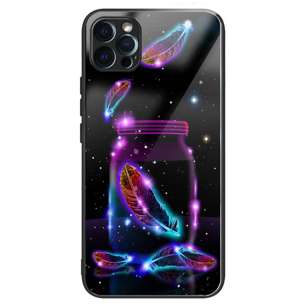 For iPhone 15 Pro Pattern Phone Case Shockproof Tempered Glass + TPU Cover - Bottle Butterfly