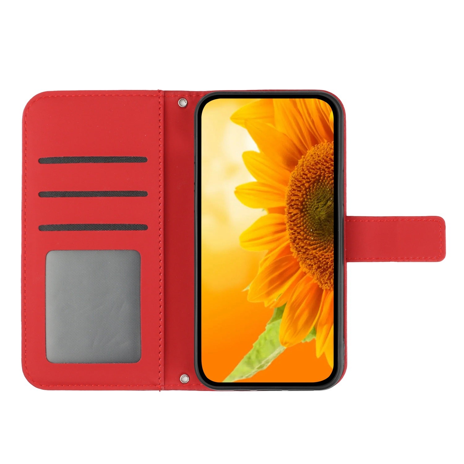 HT04 For Oppo A59 5G Case Imprinted Sunflower Pattern Crossbody Leather Phone Cover - Red