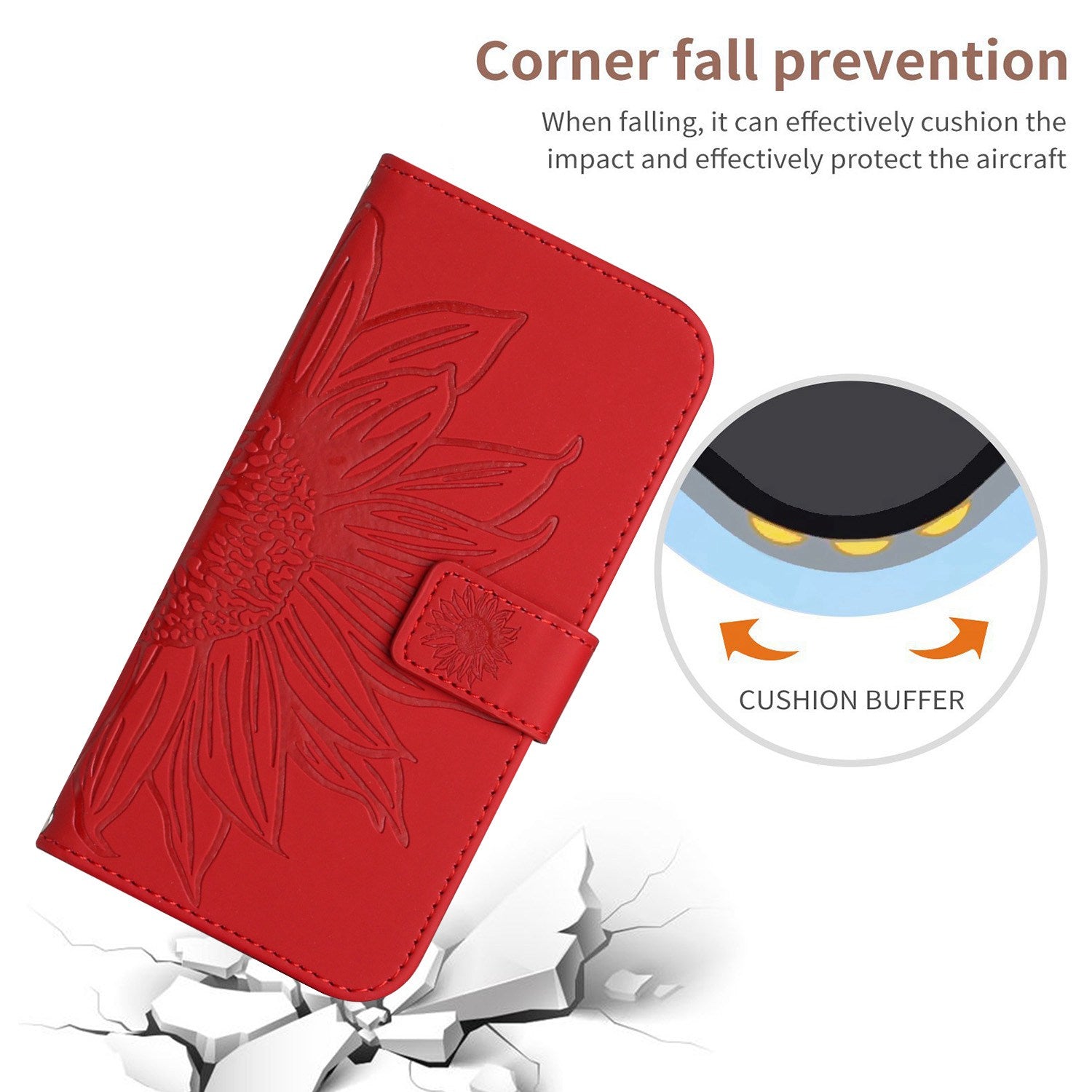 HT04 For Oppo A59 5G Case Imprinted Sunflower Pattern Crossbody Leather Phone Cover - Red