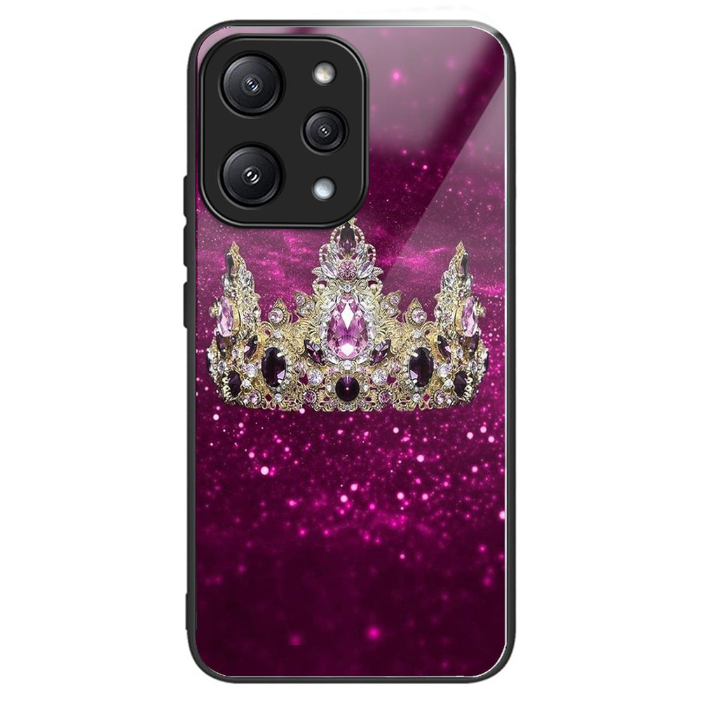 For Xiaomi Redmi 12 5G (Global) Tempered Glass Case TPU Frame Protective Phone Cover Pattern Printing - Columns Crown