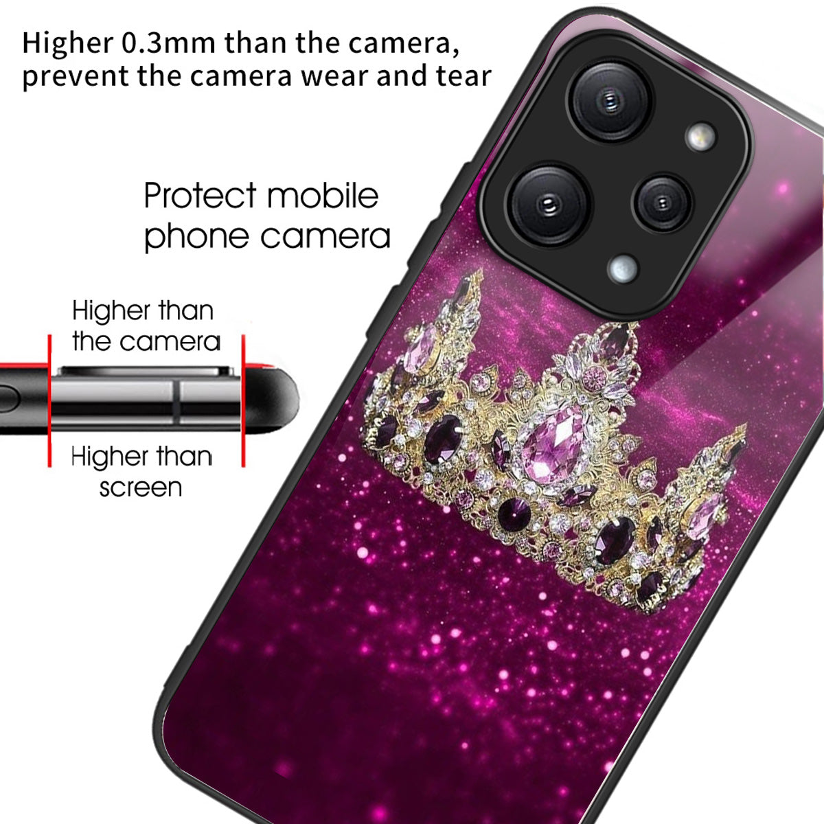For Xiaomi Redmi 12 5G (Global) Tempered Glass Case TPU Frame Protective Phone Cover Pattern Printing - Columns Crown