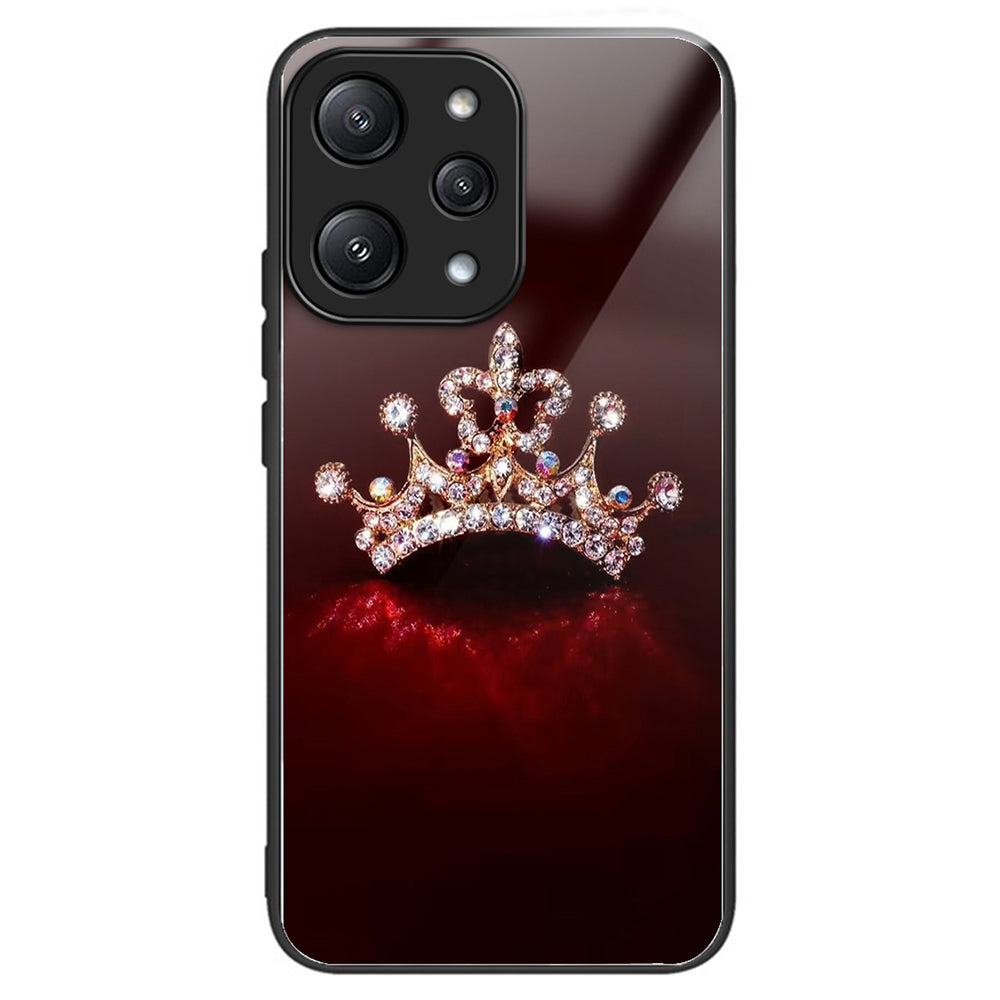 For Xiaomi Redmi 12 5G (Global) Tempered Glass Case TPU Frame Protective Phone Cover Pattern Printing - Columns Crown