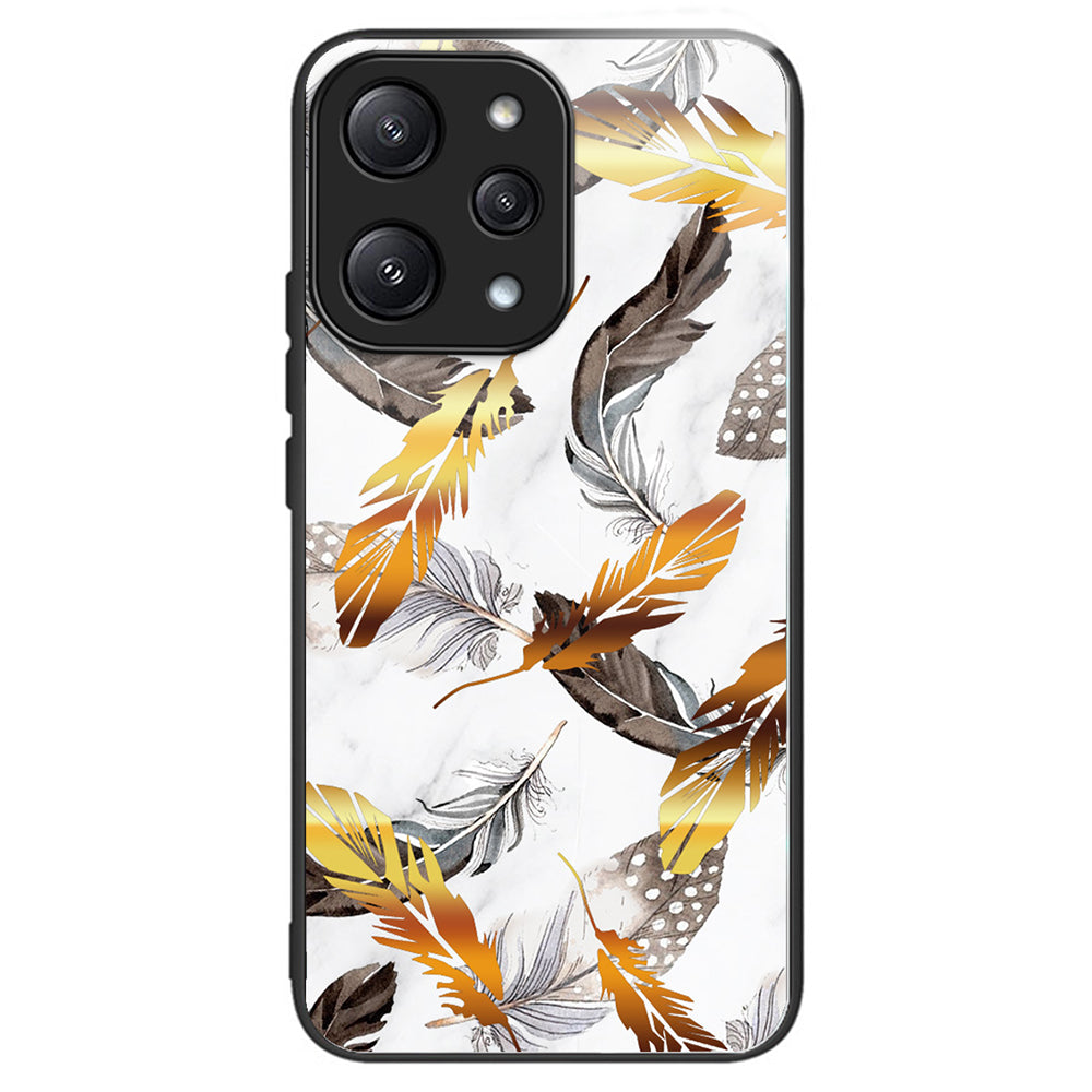For Xiaomi Redmi 12 5G (Global) Tempered Glass Case TPU Frame Protective Phone Cover Pattern Printing - Columns Crown
