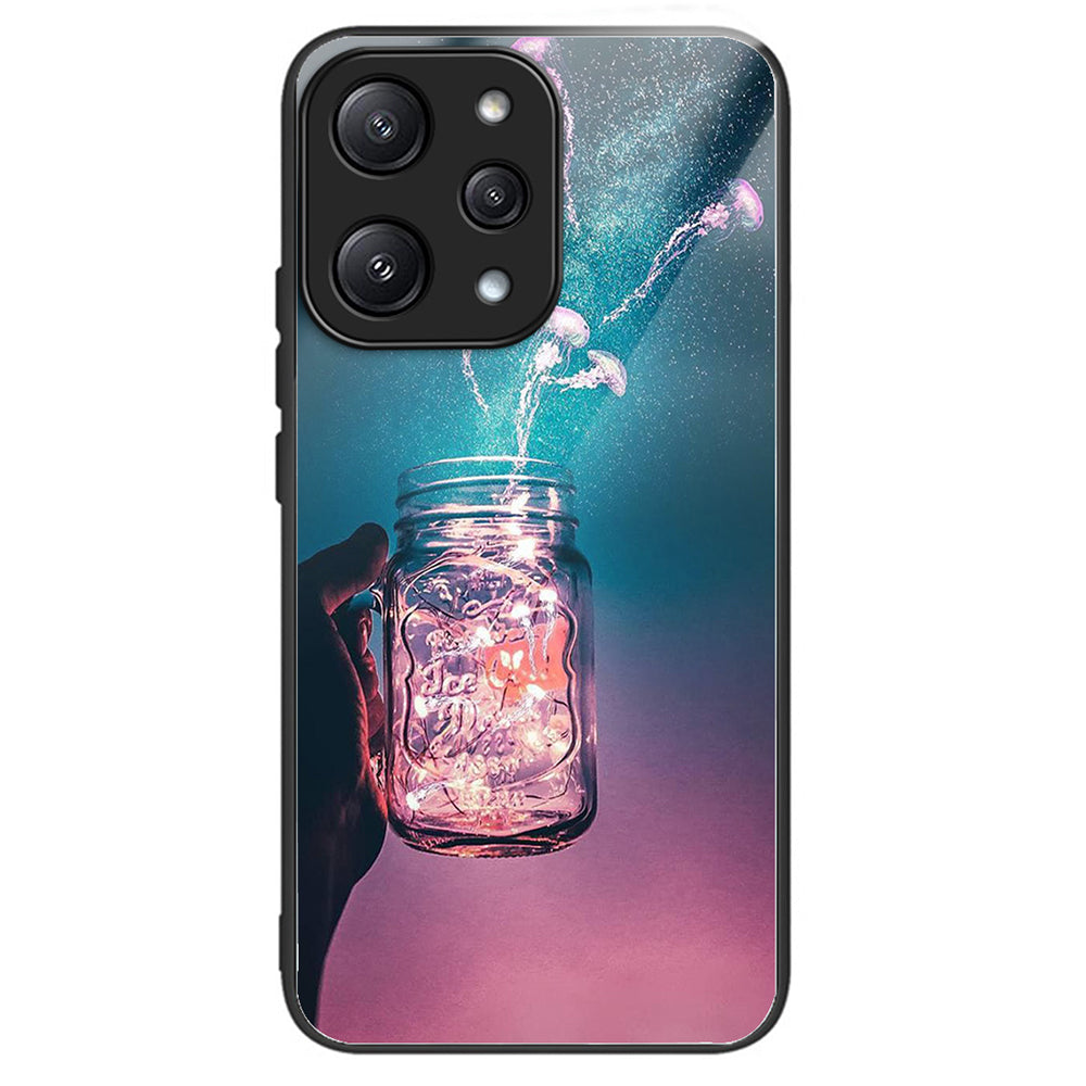 For Xiaomi Redmi 12 5G (Global) Tempered Glass Case TPU Frame Protective Phone Cover Pattern Printing - Columns Crown